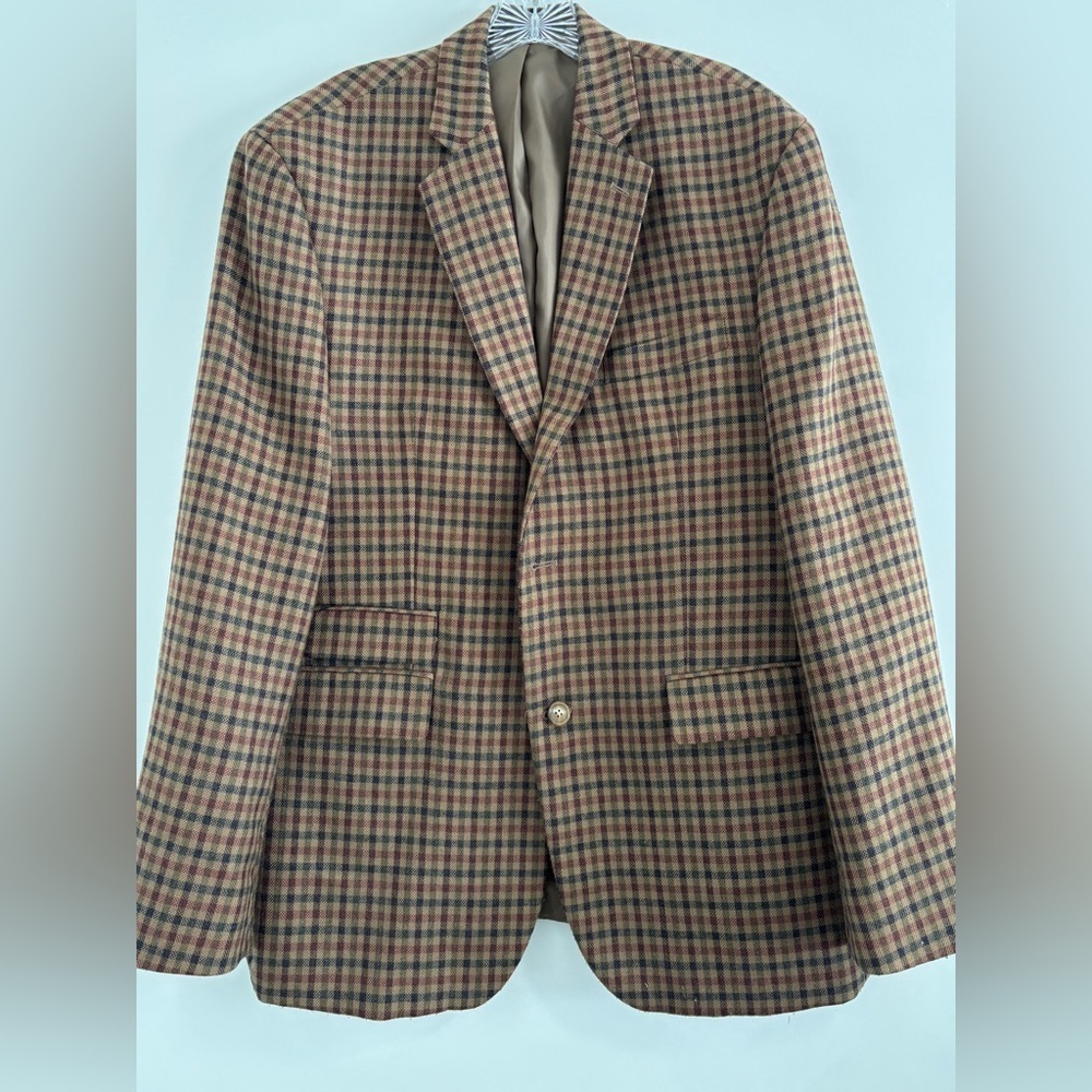 Men's Size 40 R Blazer Wool Blend Brown Plaid Alan Flusser SKU 22